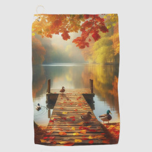Autumn trees & lake with ducks golf towel