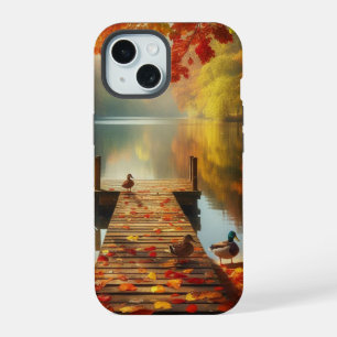 Autumn trees & lake with ducks iPhone 15 case