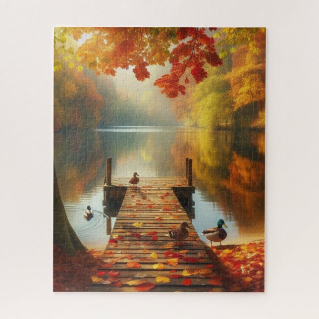 Autumn trees & lake with ducks jigsaw puzzle (Vertical)