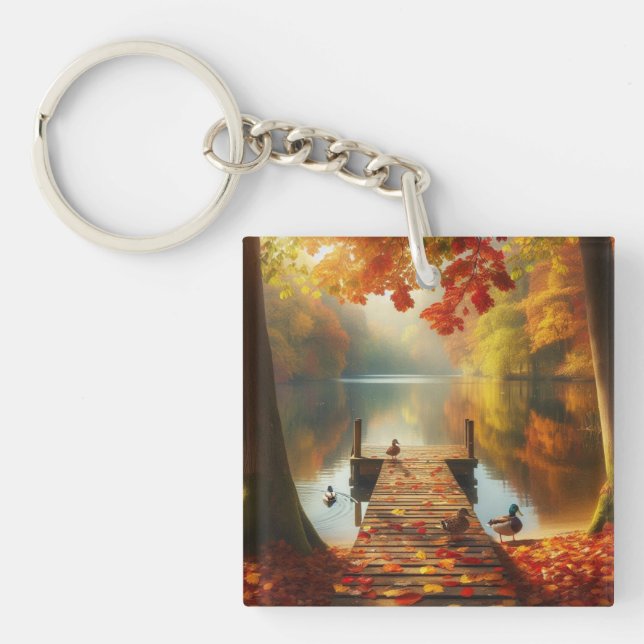 Autumn trees & lake with ducks key ring (Front)