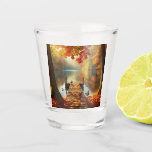 Autumn trees & lake with ducks shot glass