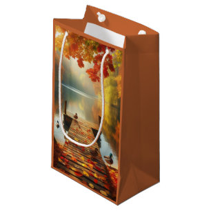 Autumn trees & lake with ducks small gift bag