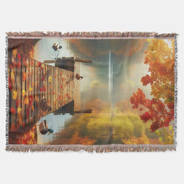 Autumn trees & lake with ducks throw blanket (Front)
