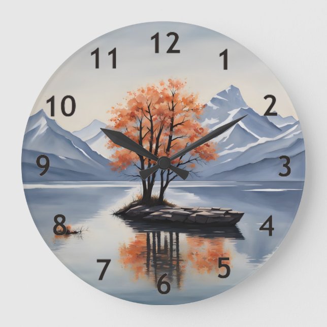 Autumn Trees on an Island in a Mountain Lake Large Clock (Front)