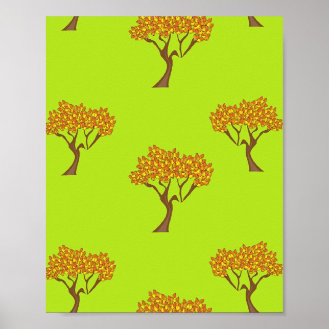 Autumn trees on green poster (Front)