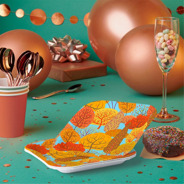 Autumn Trees Pattern Fall Foliage  Paper Plate (Creator Uploaded)