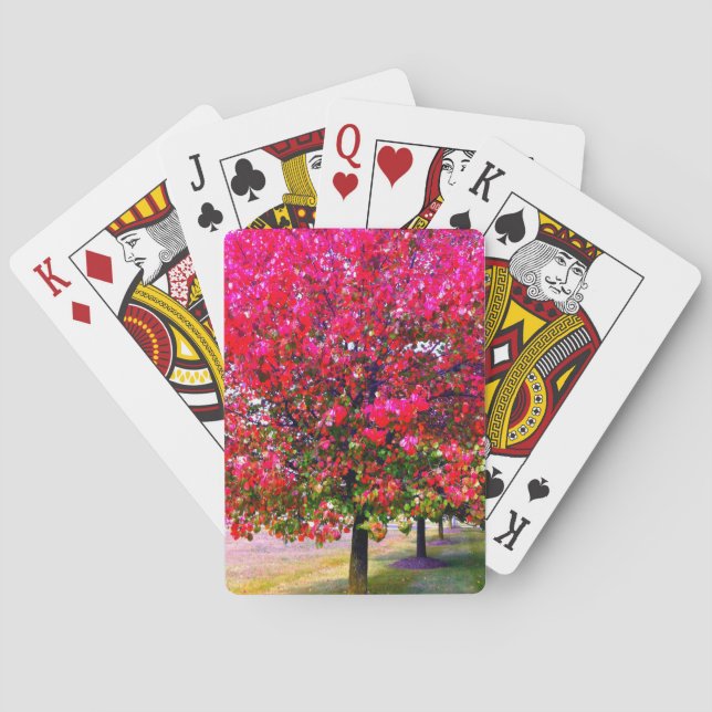 Autumn trees pink red leaves impressionistic trees playing cards (Back)