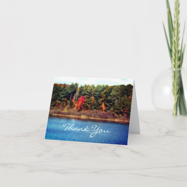 Autumn Trees Pond Nature Thank You Card (Front)