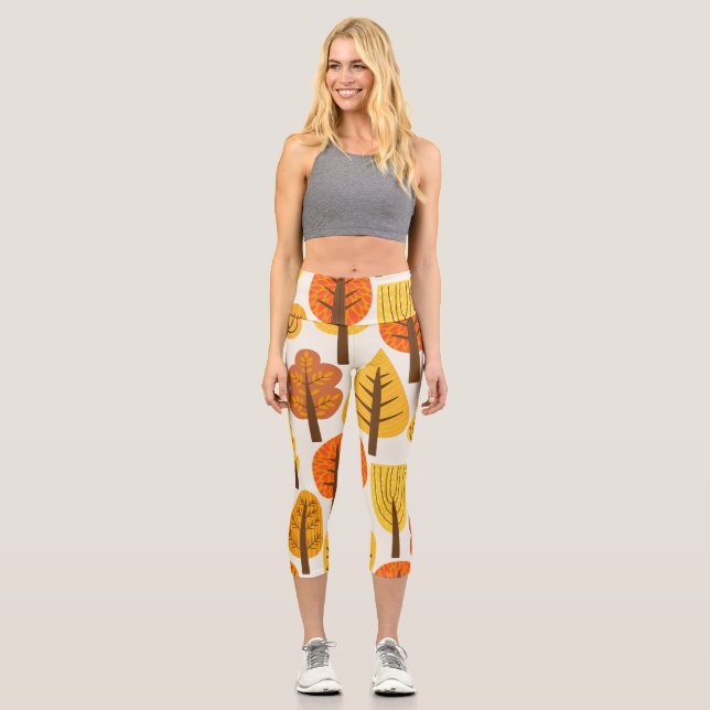 Autumn trees, seamless pattern. capri leggings (Front)