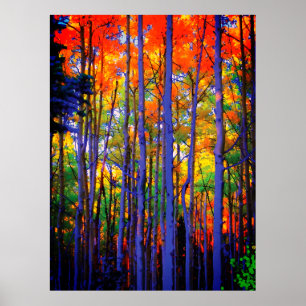 Autumn Trees with Blue Trunks and Orange Leaves Poster