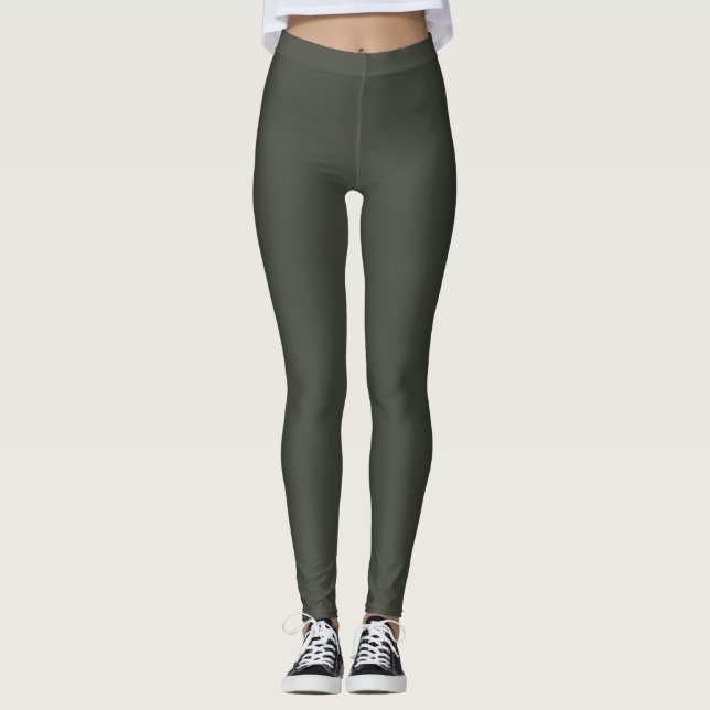 Autumn Trend Colour Dark Forest Grey Solid Leggings (Front)