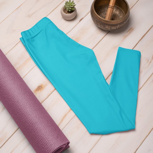 Autumn Trend Colour Vivid Cyan Solid Leggings (Creator Uploaded)