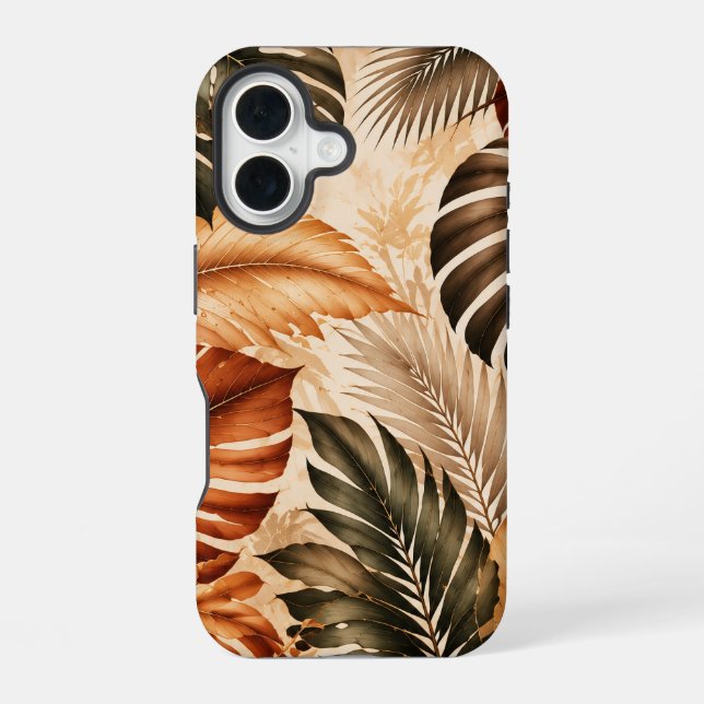 Autumn Tropical Monstera Botanical Pattern iPhone 16 Case (Back)