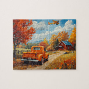 Autumn Truck Biplane Cabin Scene Jigsaw Puzzle