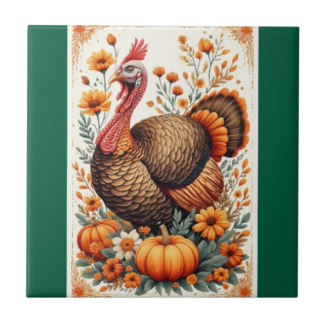 Autumn Turkey Celebration Ceramic Tile (Front)
