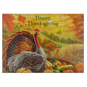 Autumn Turkey Pumpkins Thanksgiving Cutting Board