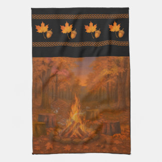 Autumn Twilight Bonfire Wide Border Kitchen Towels