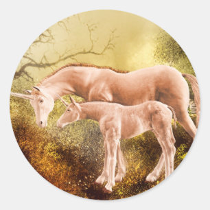 Autumn unicorns classic round sticker
