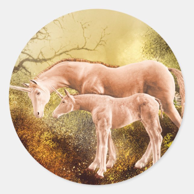 Autumn unicorns classic round sticker (Front)