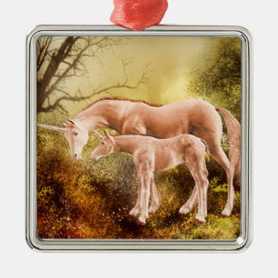 Autumn unicorns metal ornament
