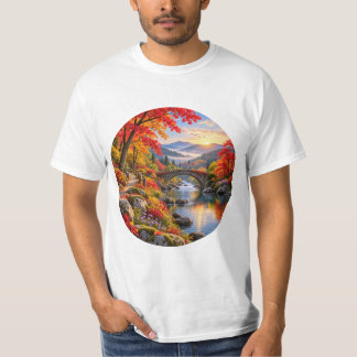 Autumn Valley Stone Bridge Mountain Sunrise T-Shirt