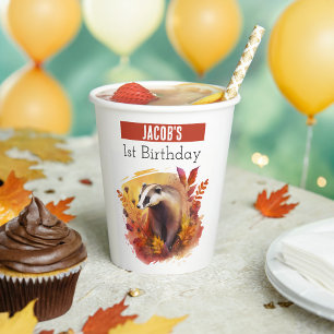 Autumn vibes Badger - 1st birthday - Paper Cups