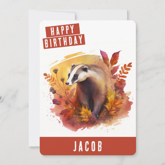 Autumn vibes Badger Birthday Card (Front)