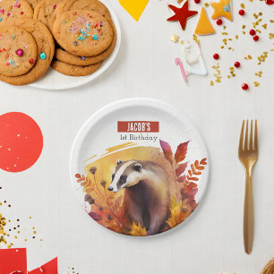 Autumn vibes Badger -  Birthday Party - Paper Plate