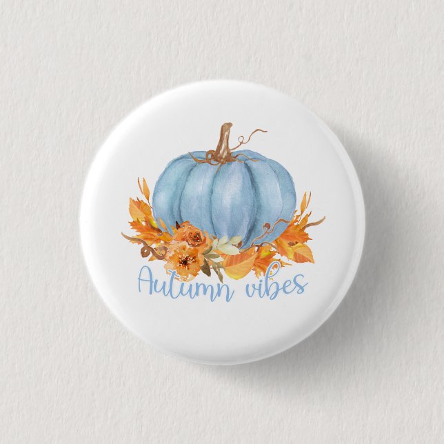 Autumn Vibes Blue Pumpkin Button (Front)