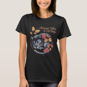 Autumn Vibes & Cat Naps Funny Sleeping Cat with Fa T-Shirt
