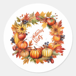 Autumn Vibes Colourful Pumpkin and Berry Wreath  Classic Round Sticker