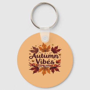 Autumn Vibes Cosy Fall Leaves Design Key Ring