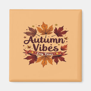 Autumn Vibes Cosy Fall Leaves Design Magnet
