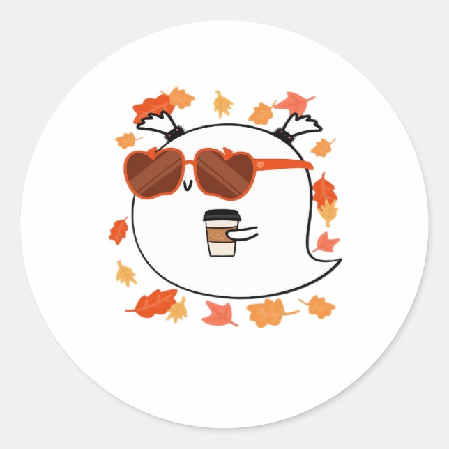 Autumn Vibes Cute Ghost Classic T-Shirt Classic Round Sticker (Front)