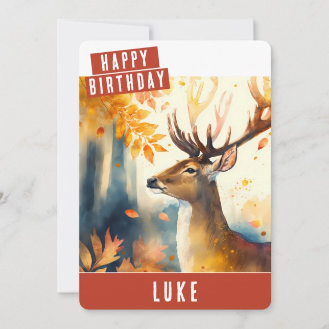 Autumn vibes Deer Birthday Card (Front)