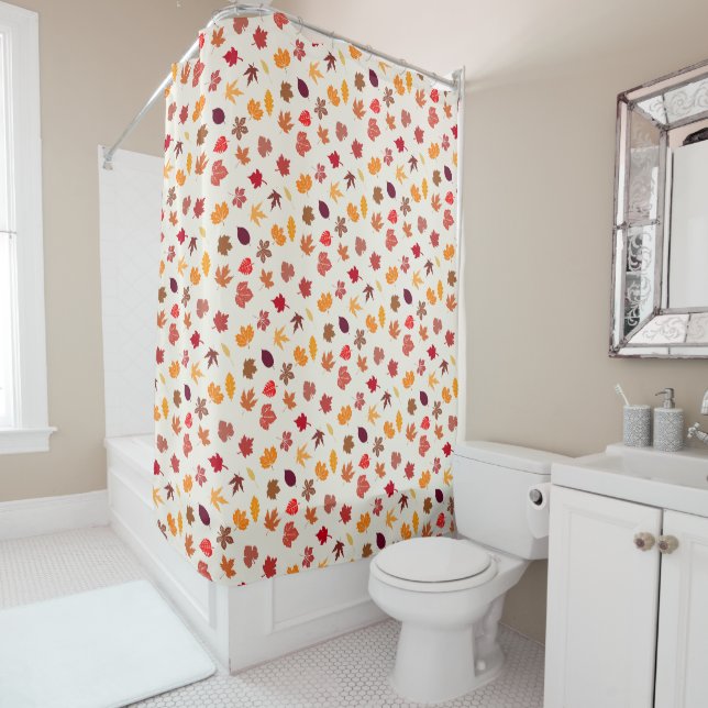 Autumn Vibes Fall Leaves Shower Curtain (In Situ)