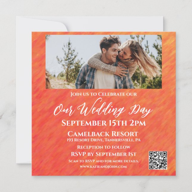 Autumn Vibes-Fall-Photo-Wedding-QR code- Invitation (Front)