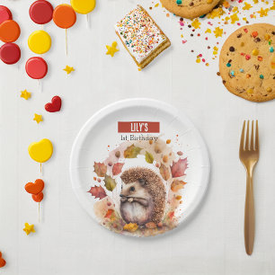 Autumn vibes Hedgehog -  Birthday Party - Paper Plate