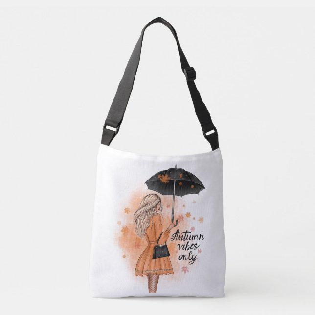 Autumn Vibes Only Fall Fashion Girl Crossbody Bag (Front)