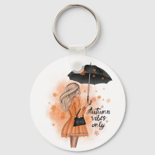Autumn Vibes Only Fall Fashion Girl Key Ring