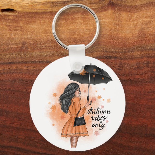 Autumn Vibes Only Fall Fashion Girl Key Ring (Front)