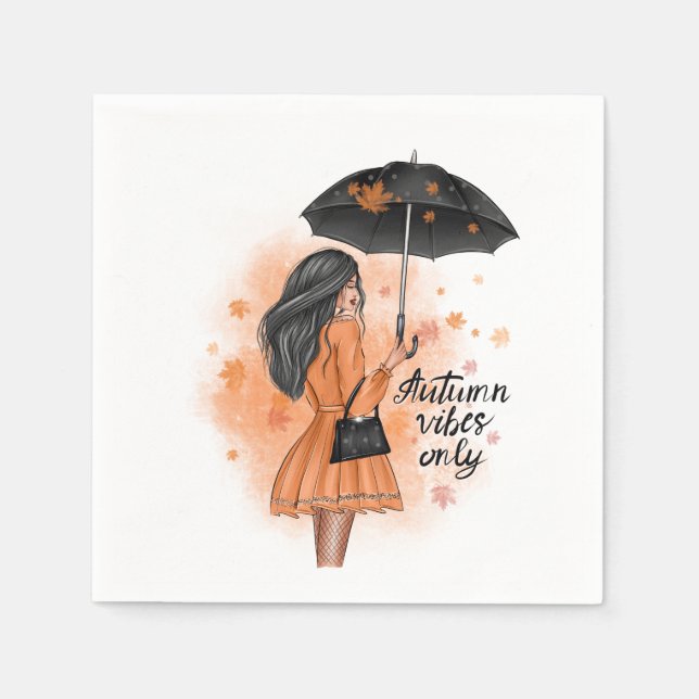 Autumn Vibes Only Fall Fashion Girl Napkin (Front)