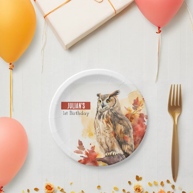 Autumn vibes Owl -  Birthday Party - Paper Plate (Creator Uploaded)