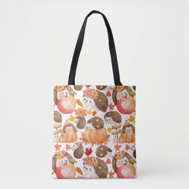 Autumn vibes Pattern Porcupine Tote Bag (Front)