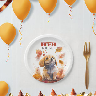 Autumn vibes Puppy -  Birthday Party - Paper Plate