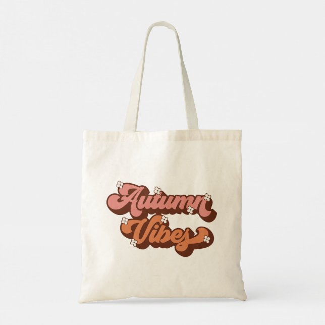 Autumn Vibes Retro Text and Dainty Flowers Tote Bag (Back)