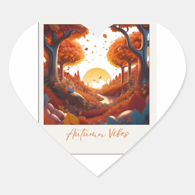 Autumn Vibes Surrealism Heart Sticker (Front)