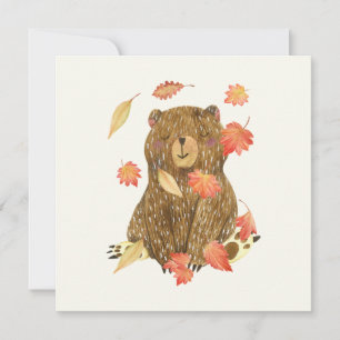Autumn Vibes Watercolor Bear and Falling Leaves  Card