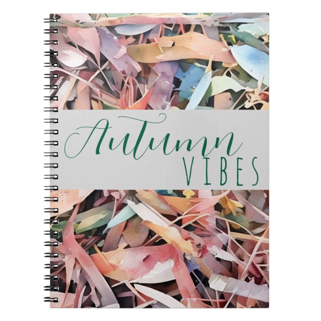 Autumn Vibes Watercolour Leaf Spiral Notebook  (Front)