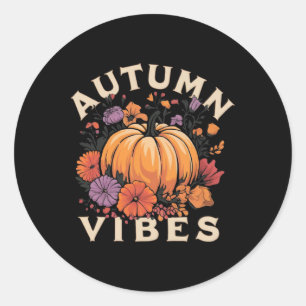 Autumn Vibes Women Pumpkin Fall Thanksgiving Retro Classic Round Sticker